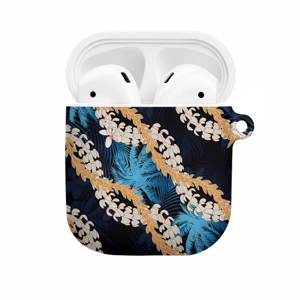 Puakenikeni Maile Lei AirPods Case Frangipani Blue Tropical Leaves
