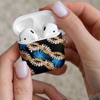 Puakenikeni Maile Lei AirPods Case Frangipani Blue Tropical Leaves