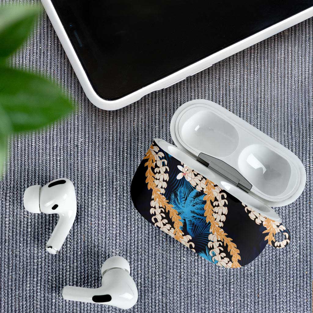 Puakenikeni Maile Lei AirPods Case Frangipani Blue Tropical Leaves