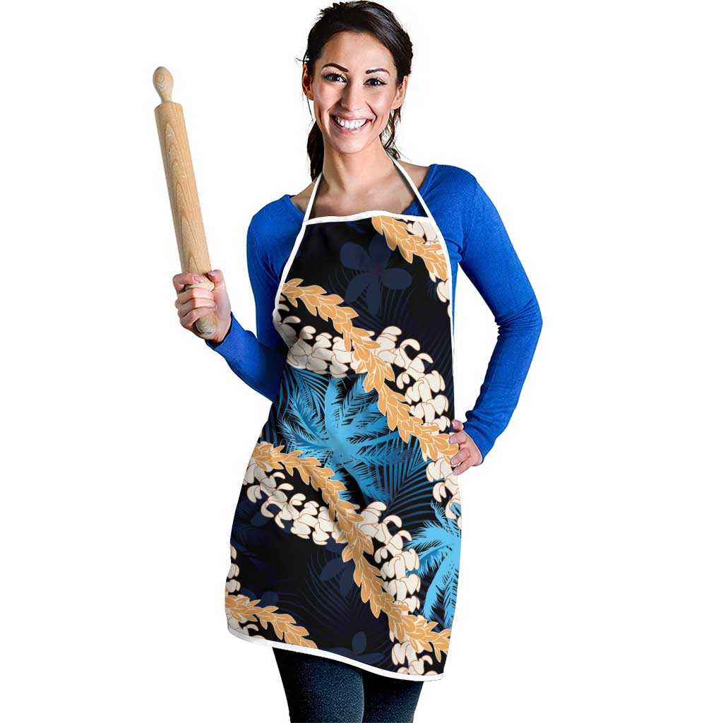 Puakenikeni Maile Lei Apron Frangipani Blue Tropical Leaves