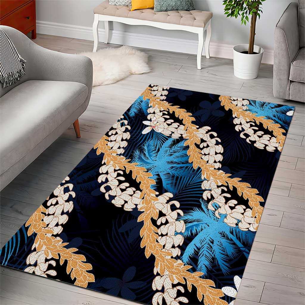 Puakenikeni Maile Lei Area Rug Frangipani Blue Tropical Leaves
