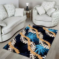 Puakenikeni Maile Lei Area Rug Frangipani Blue Tropical Leaves