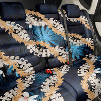 Puakenikeni Maile Lei Back Car Seat Cover Frangipani Blue Tropical Leaves