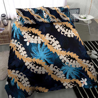 Puakenikeni Maile Lei Bedding Set Frangipani Blue Tropical Leaves