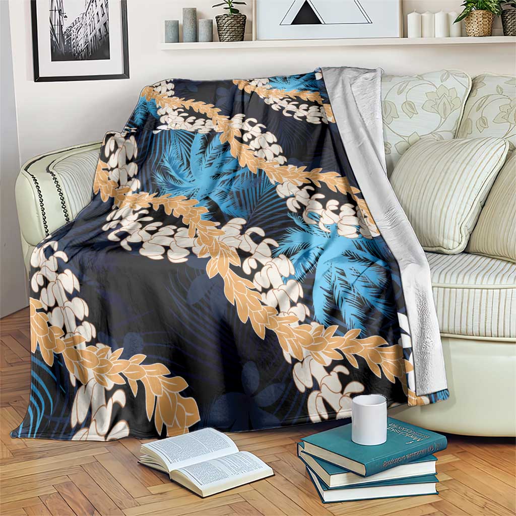 Puakenikeni Maile Lei Blanket Frangipani Blue Tropical Leaves