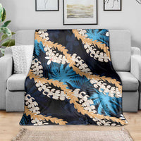 Puakenikeni Maile Lei Blanket Frangipani Blue Tropical Leaves