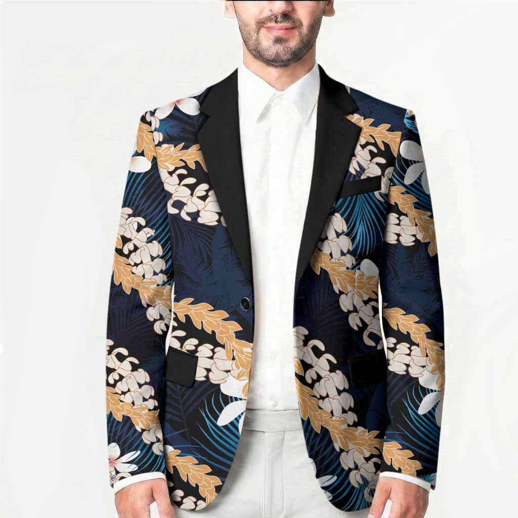 Puakenikeni Maile Lei Blazer Frangipani Blue Tropical Leaves