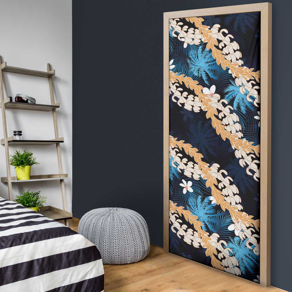 Puakenikeni Maile Lei Door Cover Frangipani Blue Tropical Leaves