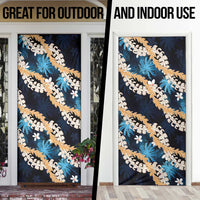 Puakenikeni Maile Lei Door Cover Frangipani Blue Tropical Leaves