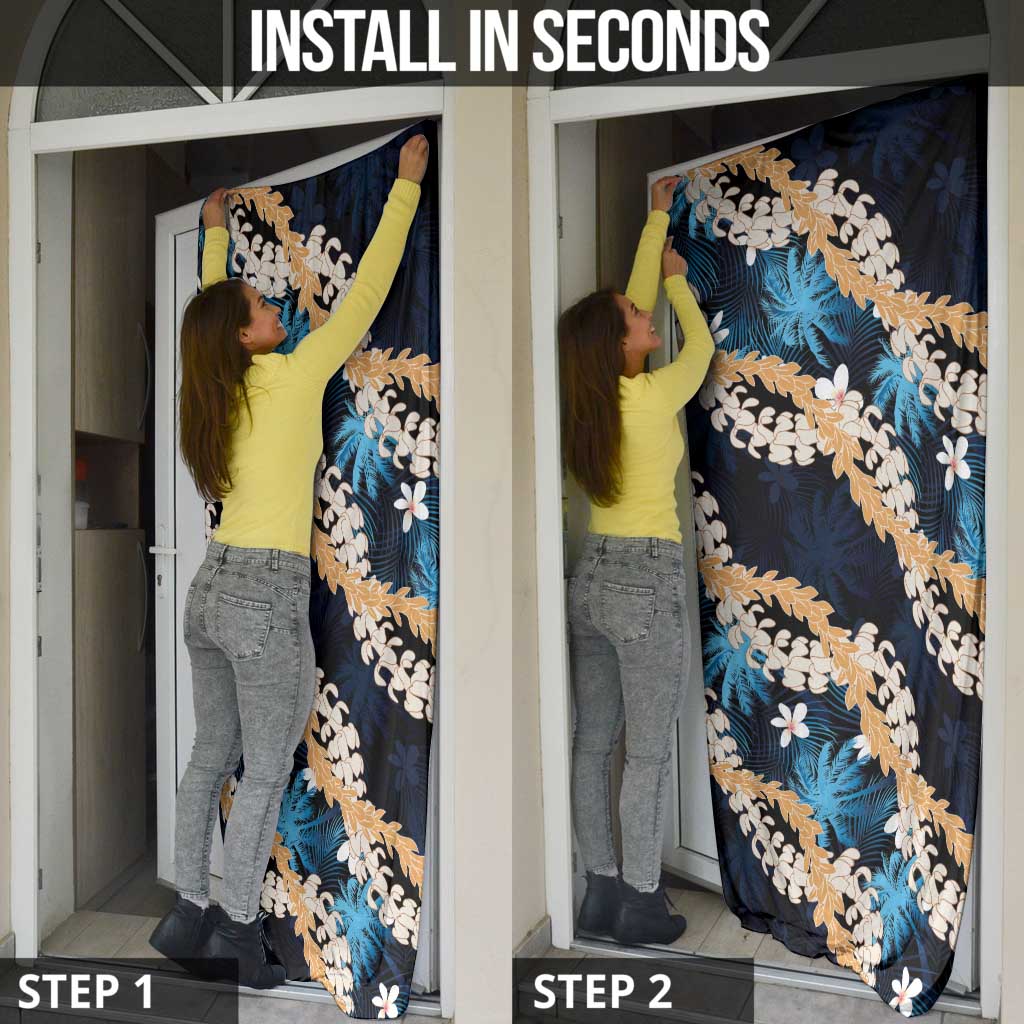 Puakenikeni Maile Lei Door Cover Frangipani Blue Tropical Leaves