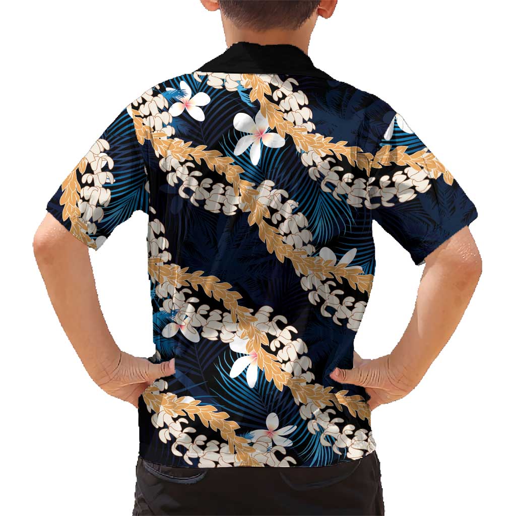 Puakenikeni Maile Lei Family Matching Long Sleeve Bodycon Dress and Hawaiian Shirt Frangipani Blue Tropical Leaves LT01 - Polynesian Pride
