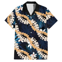 Puakenikeni Maile Lei Family Matching Long Sleeve Bodycon Dress and Hawaiian Shirt Frangipani Blue Tropical Leaves LT01 Dad's Shirt - Short Sleeve Blue - Polynesian Pride