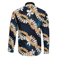 Puakenikeni Maile Lei Family Matching Off Shoulder Short Dress and Hawaiian Shirt Frangipani Blue Tropical Leaves LT01 - Polynesian Pride