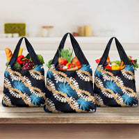 Puakenikeni Maile Lei Grocery Bag Frangipani Blue Tropical Leaves