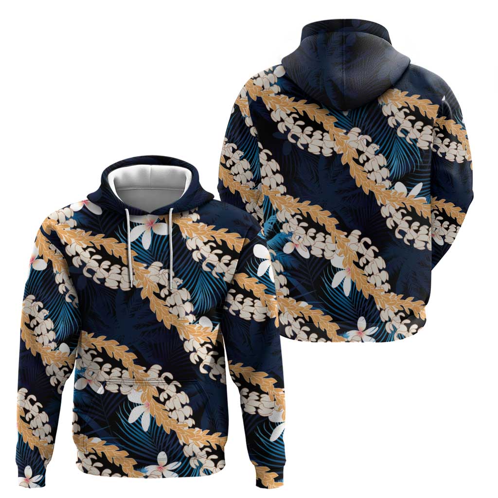 Puakenikeni Maile Lei Hoodie Frangipani Blue Tropical Leaves