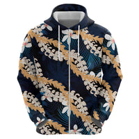 Puakenikeni Maile Lei Hoodie Frangipani Blue Tropical Leaves