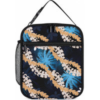 Puakenikeni Maile Lei Lunch Bag Frangipani Blue Tropical Leaves LT01 10.2 × 8.3 × 4.3 inch Blue - Polynesian Pride