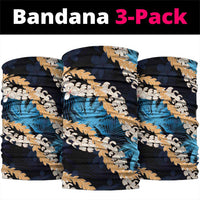 Puakenikeni Maile Lei Neck Gaiter Frangipani Blue Tropical Leaves