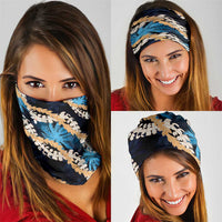 Puakenikeni Maile Lei Neck Gaiter Frangipani Blue Tropical Leaves