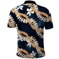 Puakenikeni Maile Lei Polo Shirt Frangipani Blue Tropical Leaves
