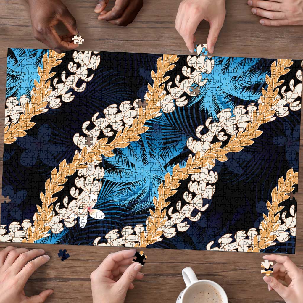 Puakenikeni Maile Lei Puzzle Frangipani Blue Tropical Leaves