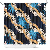 Puakenikeni Maile Lei Shower Curtain Frangipani Blue Tropical Leaves