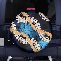 Puakenikeni Maile Lei Spare Tire Cover Frangipani Blue Tropical Leaves