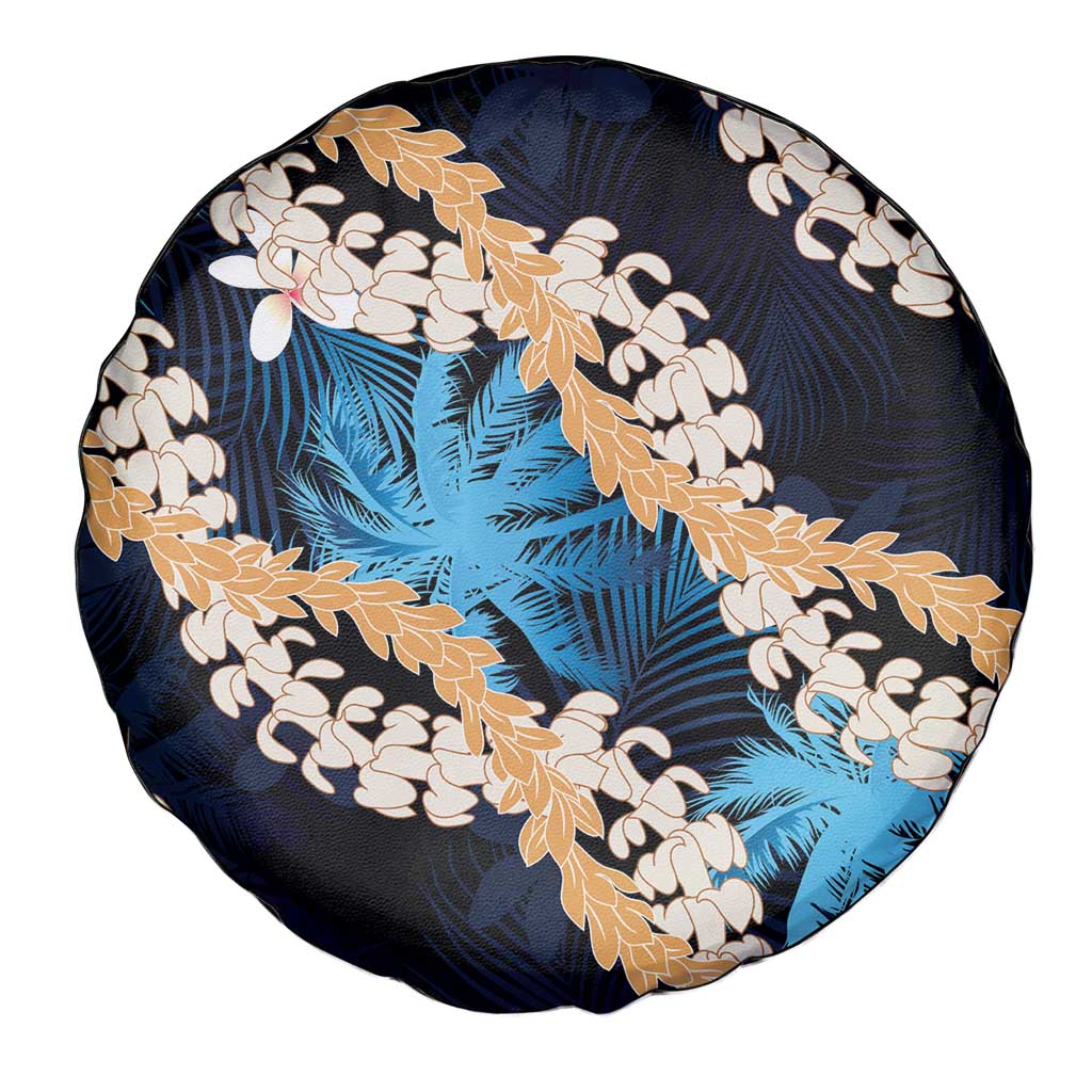 Puakenikeni Maile Lei Spare Tire Cover Frangipani Blue Tropical Leaves