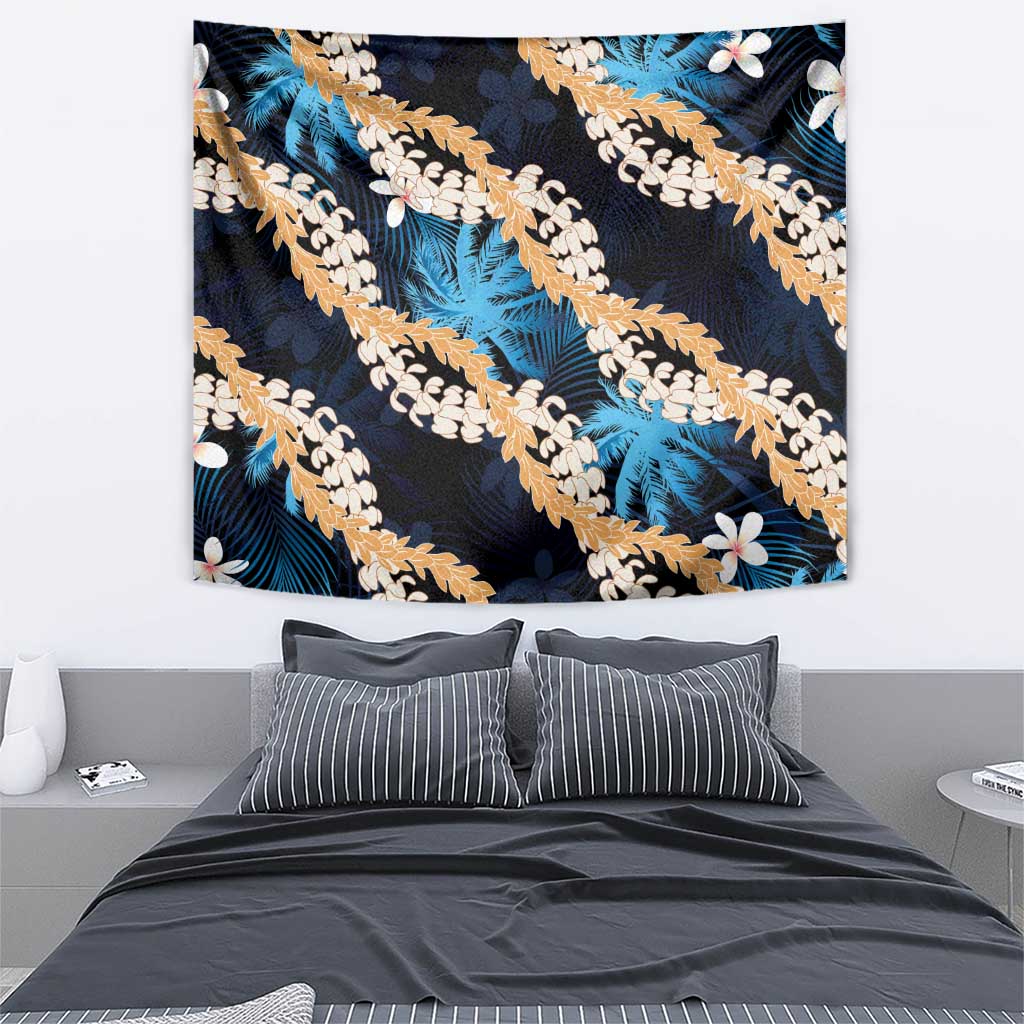 Puakenikeni Maile Lei Tapestry Frangipani Blue Tropical Leaves