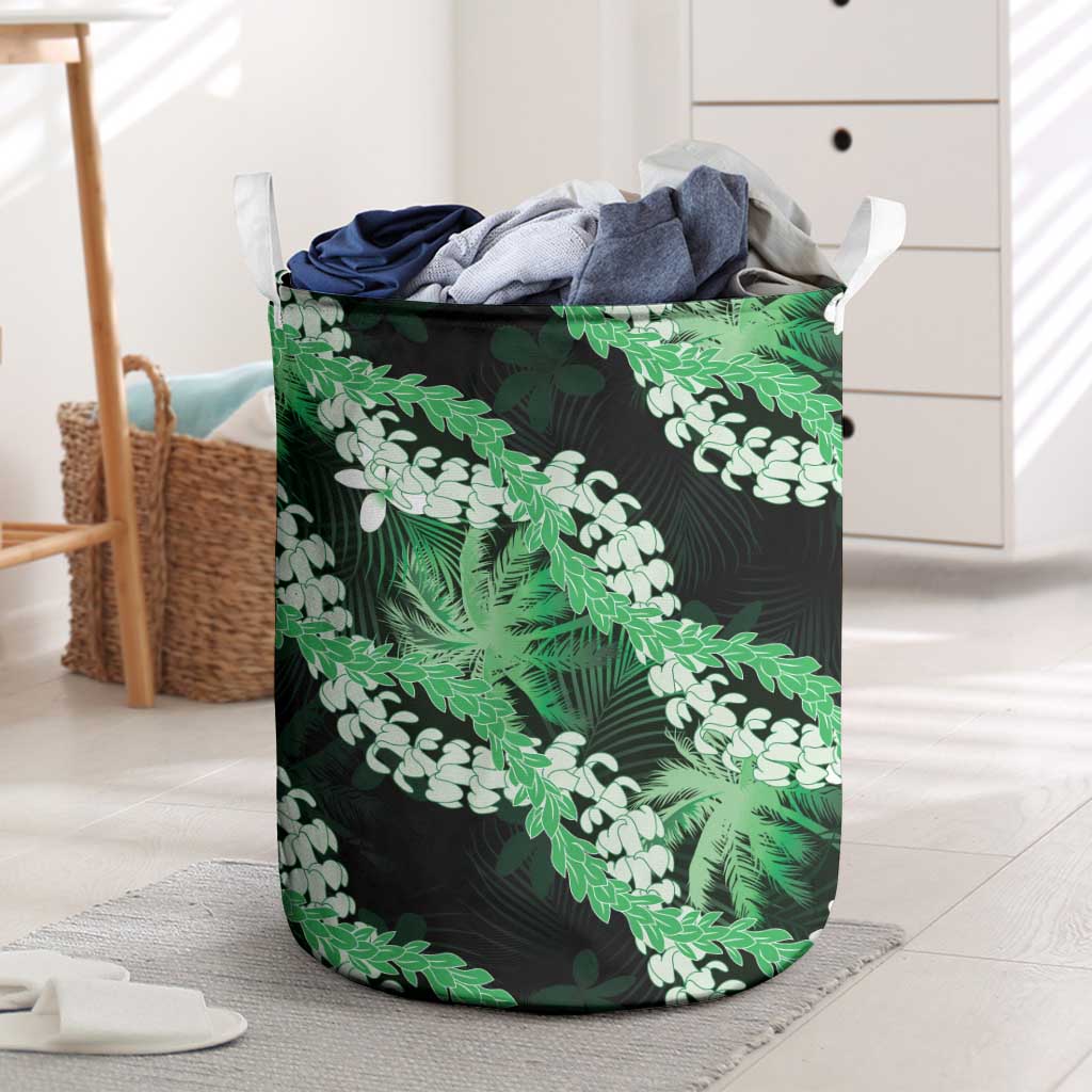Puakenikeni Maile Lei Laundry Basket Frangipani Green Tropical Leaves