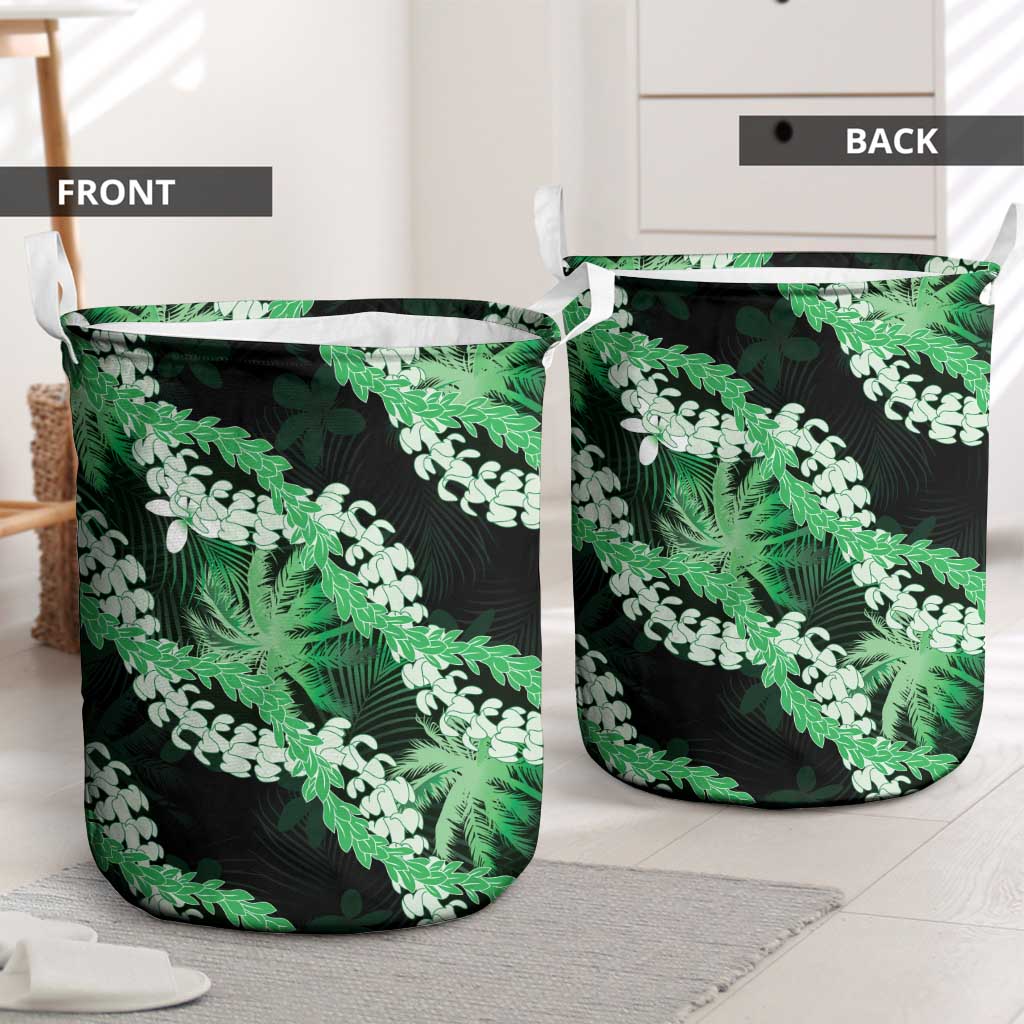 Puakenikeni Maile Lei Laundry Basket Frangipani Green Tropical Leaves