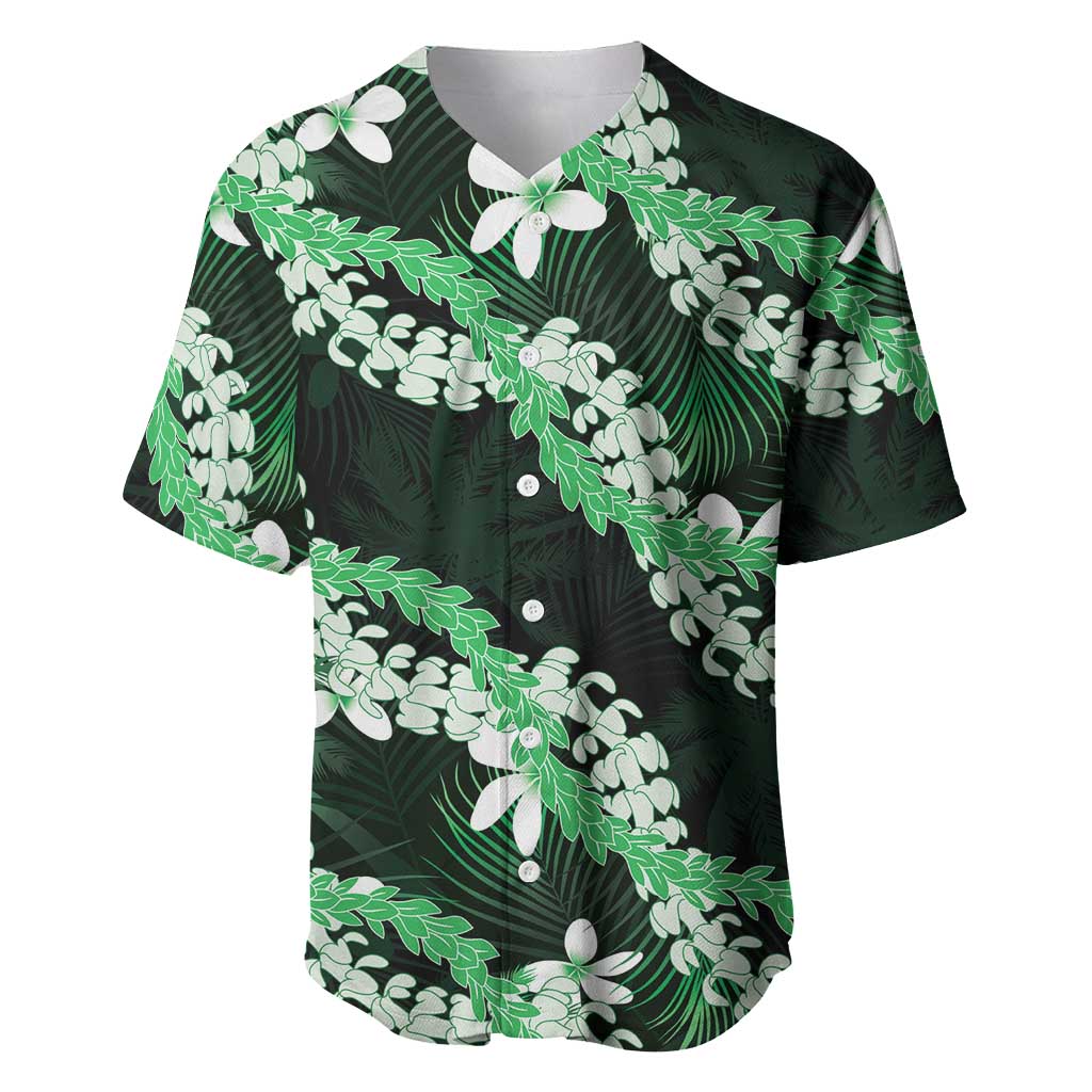 Puakenikeni Maile Lei Baseball Jersey Frangipani Green Tropical Leaves
