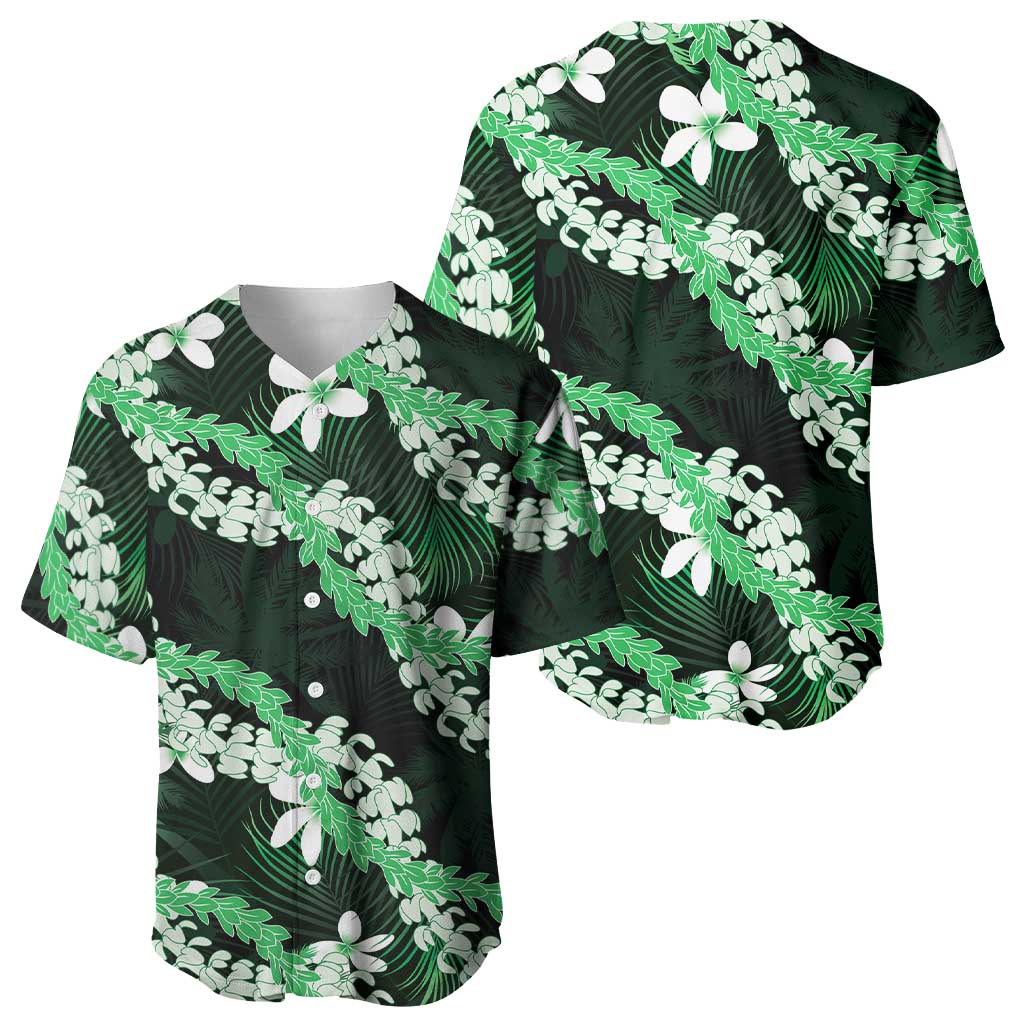 Puakenikeni Maile Lei Baseball Jersey Frangipani Green Tropical Leaves