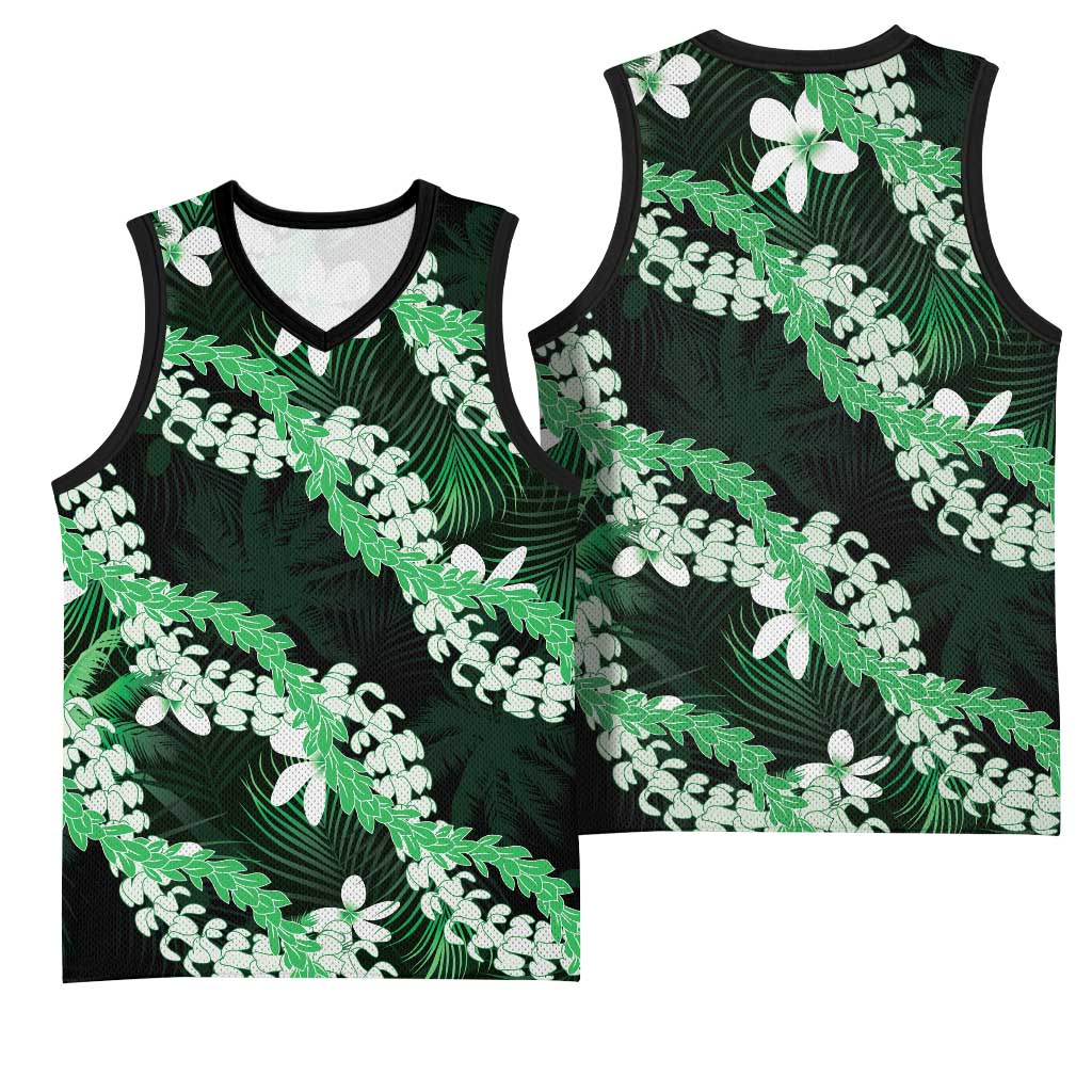Puakenikeni Maile Lei Basketball Jersey Frangipani Green Tropical Leaves