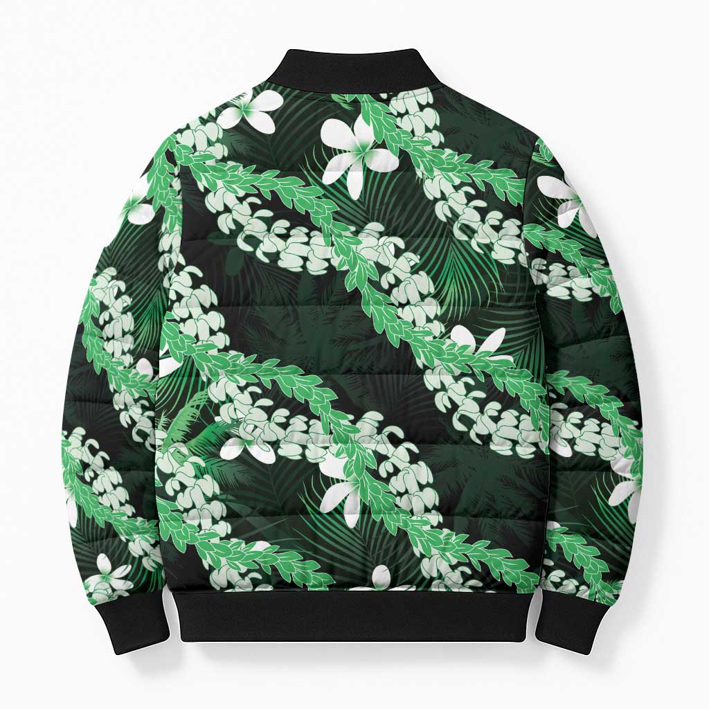 Puakenikeni Maile Lei Bomber Puffer Jacket Frangipani Green Tropical Leaves LT01 - Polynesian Pride