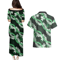 Puakenikeni Maile Lei Couples Matching Puletasi and Hawaiian Shirt Frangipani Green Tropical Leaves LT01 - Polynesian Pride