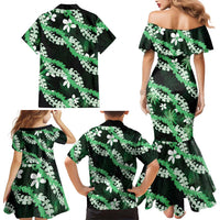 Puakenikeni Maile Lei Family Matching Mermaid Dress and Hawaiian Shirt Frangipani Green Tropical Leaves LT01 - Polynesian Pride