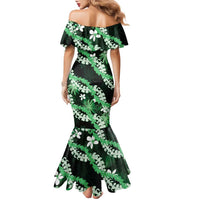 Puakenikeni Maile Lei Family Matching Mermaid Dress and Hawaiian Shirt Frangipani Green Tropical Leaves LT01 - Polynesian Pride
