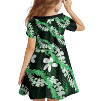 Puakenikeni Maile Lei Family Matching Off The Shoulder Long Sleeve Dress and Hawaiian Shirt Frangipani Green Tropical Leaves LT01 - Polynesian Pride