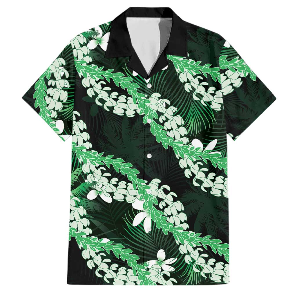 Puakenikeni Maile Lei Family Matching Off Shoulder Short Dress and Hawaiian Shirt Frangipani Green Tropical Leaves LT01 Dad's Shirt - Short Sleeve Green - Polynesian Pride