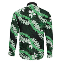Puakenikeni Maile Lei Family Matching Off Shoulder Short Dress and Hawaiian Shirt Frangipani Green Tropical Leaves LT01 - Polynesian Pride