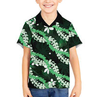 Puakenikeni Maile Lei Family Matching Short Sleeve Bodycon Dress and Hawaiian Shirt Frangipani Green Tropical Leaves LT01 Son's Shirt Green - Polynesian Pride
