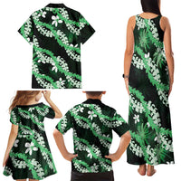 Puakenikeni Maile Lei Family Matching Tank Maxi Dress and Hawaiian Shirt Frangipani Green Tropical Leaves LT01 - Polynesian Pride