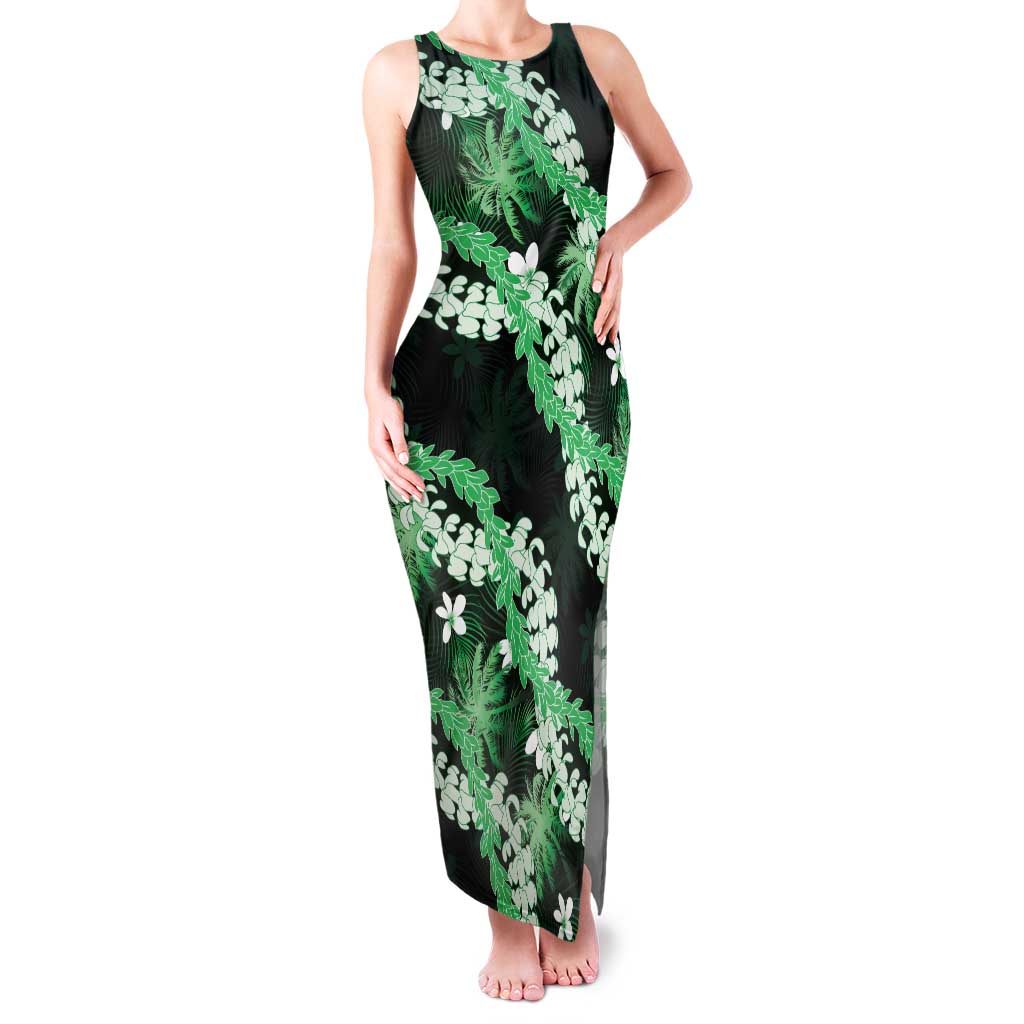 Puakenikeni Maile Lei Family Matching Tank Maxi Dress and Hawaiian Shirt Frangipani Green Tropical Leaves LT01 Mom's Dress Green - Polynesian Pride