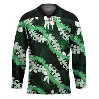 Puakenikeni Maile Lei Hockey Jersey Frangipani Green Tropical Leaves