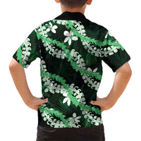 Puakenikeni Maile Lei Kid Hawaiian Shirt Frangipani Green Tropical Leaves
