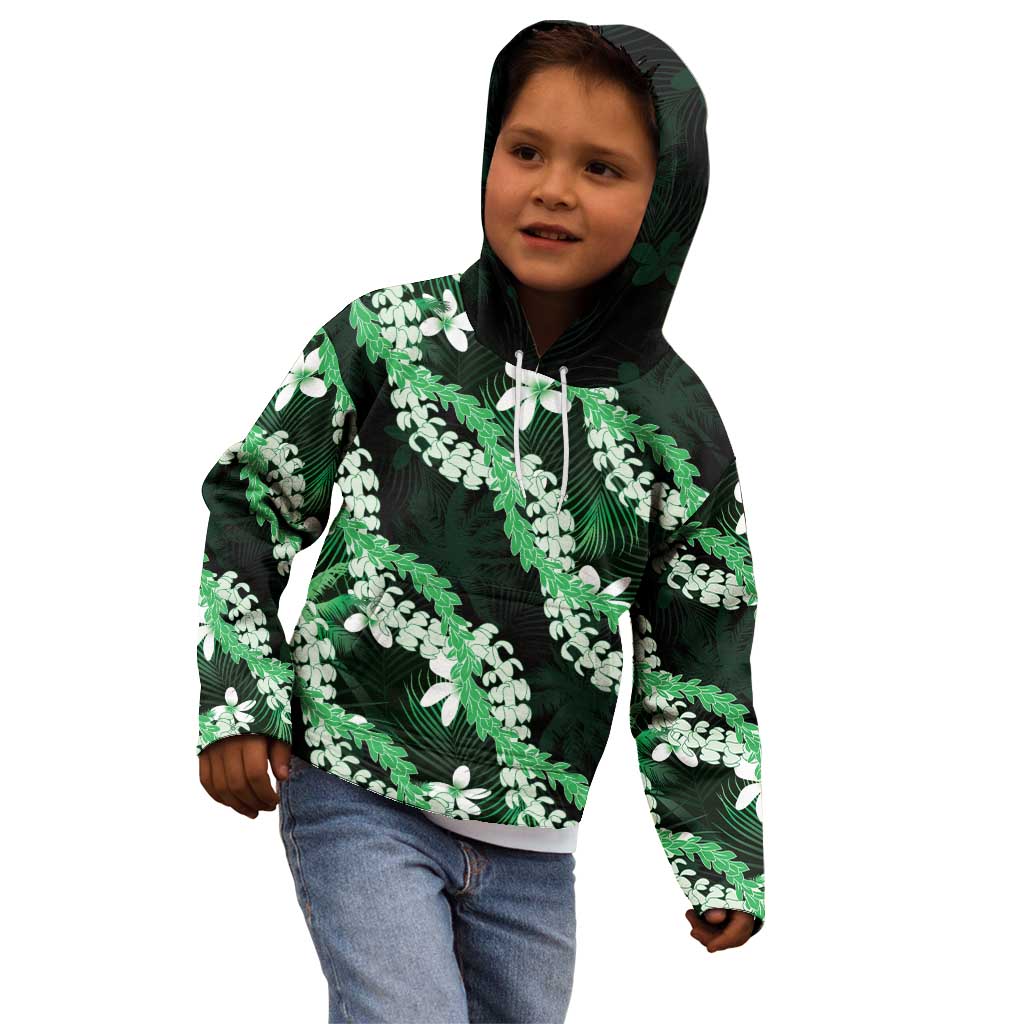 Puakenikeni Maile Lei Kid Hoodie Frangipani Green Tropical Leaves