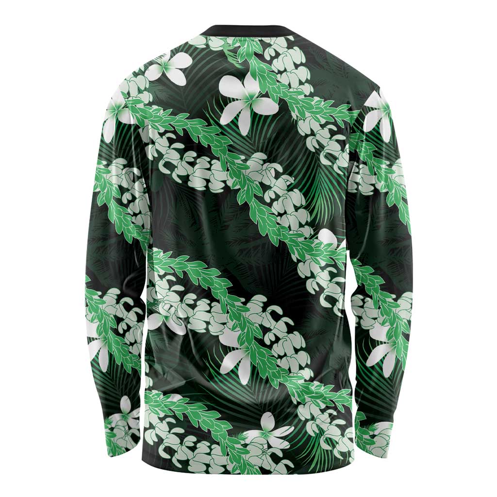 Puakenikeni Maile Lei Long Sleeve Shirt Frangipani Green Tropical Leaves