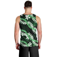 Puakenikeni Maile Lei Men Tank Top Frangipani Green Tropical Leaves