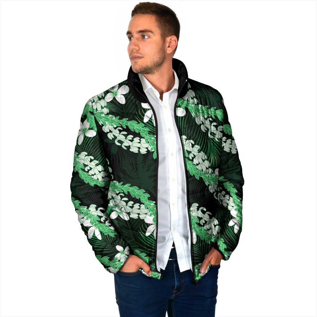 Puakenikeni Maile Lei Padded Jacket Frangipani Green Tropical Leaves